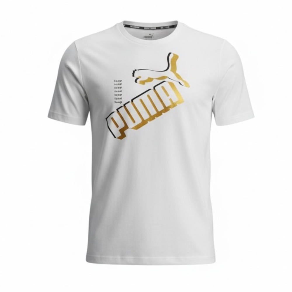 Puma White and Gold Short Sleeve Tee with Iconic Logo